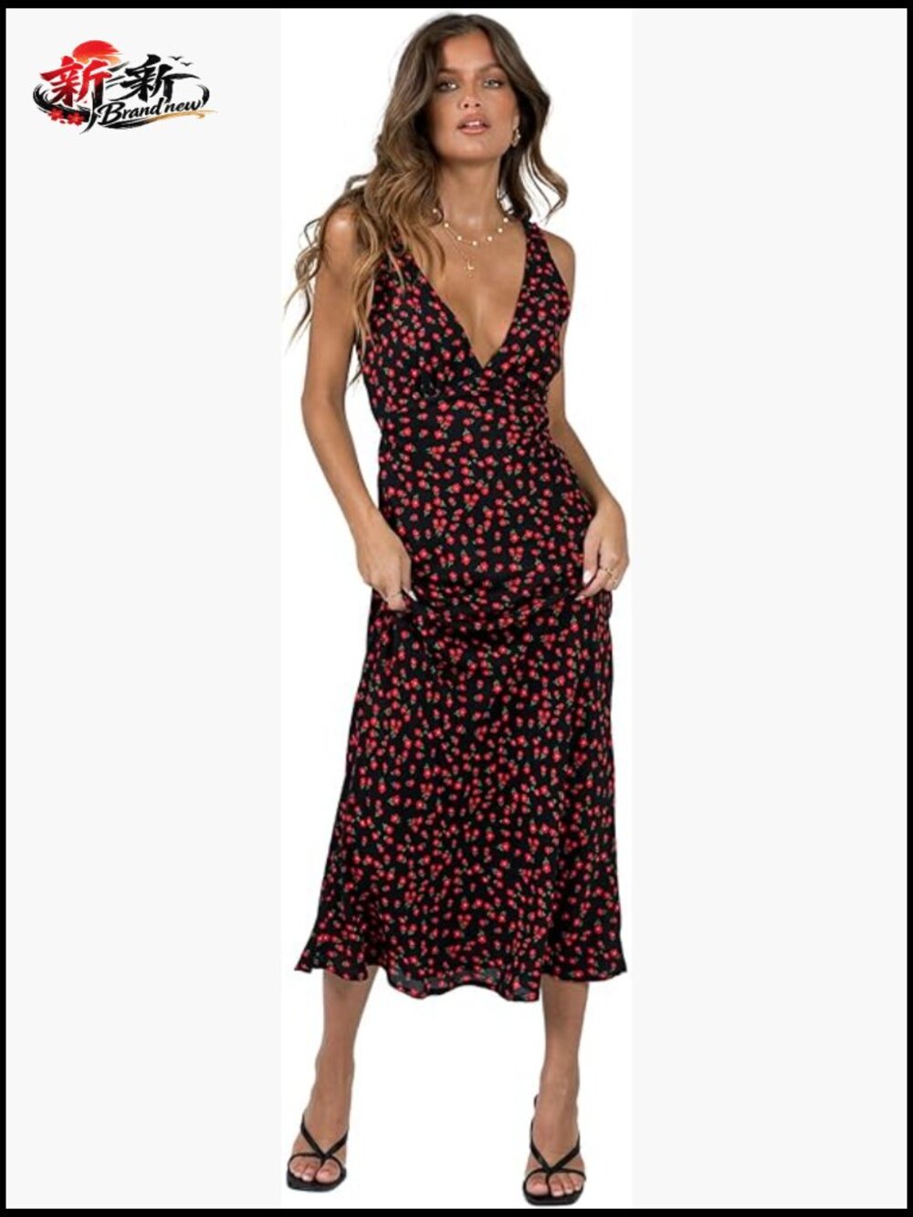 V-Neck Loose Maxi Dress With Bust Gathered Detail